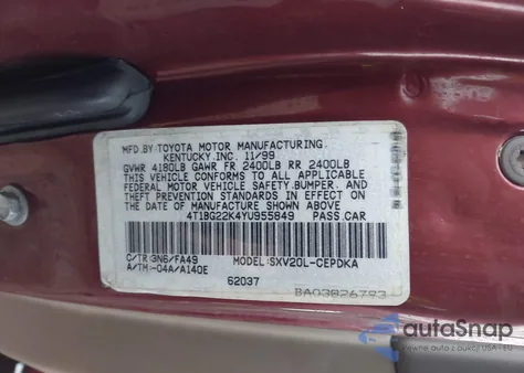 2000 Toyota Camry Ce из США, поврежденный, VIN 4T1BG22K4YU955849